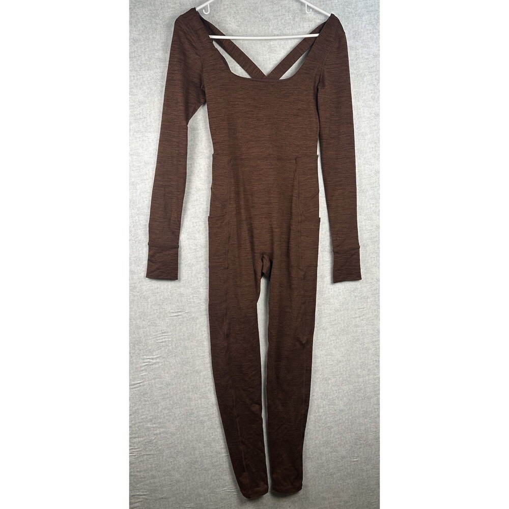 Free People Movement Good Karma Jumpsuit Dark Brown size XS Cross Back Active